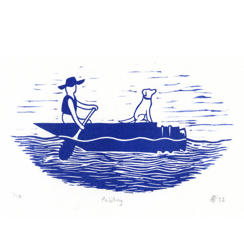 Paddling Clarinet Linocut Art Print