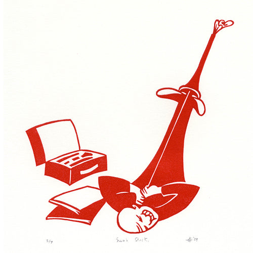 Swab Stuck. Clarinet Linocut Art Print