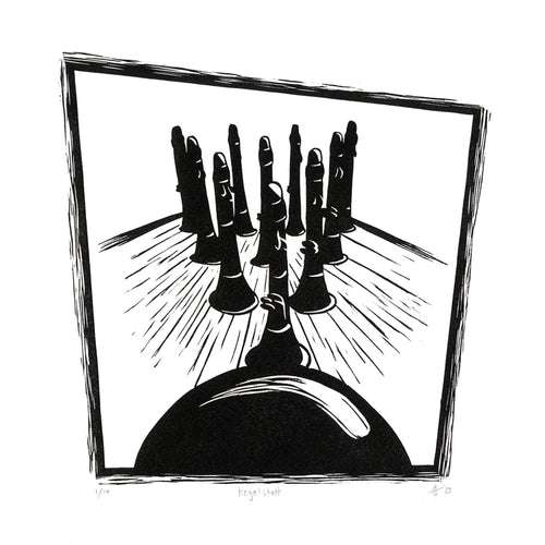 Kegelstatt Clarinet Bowling Linocut Art Print