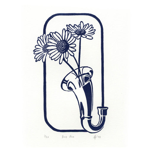 Bass Vase Clarinet Linocut Art Print