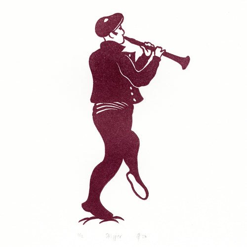 Skipper Clarinet Linocut Art Print