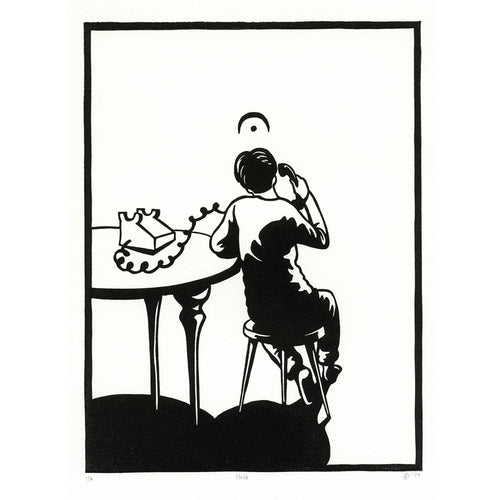 Hold Music Phone Linocut Art Print