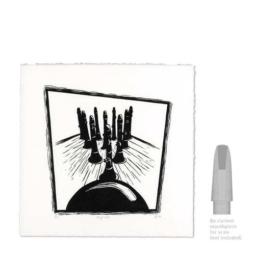 Kegelstatt Clarinet Bowling Linocut Art Print size comparison