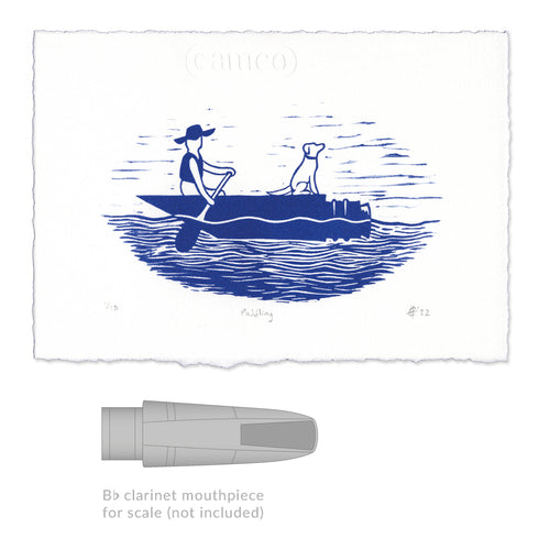 Paddling Clarinet Linocut Art Print size comparison
