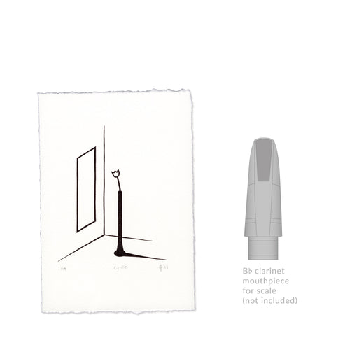Cyrille Rose Clarinet Linocut Art Print size comparison