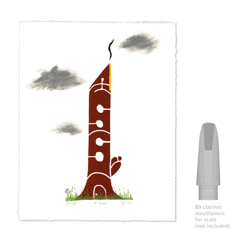 Elliot Keeler at home Clarinet Linocut Art Print size comparison