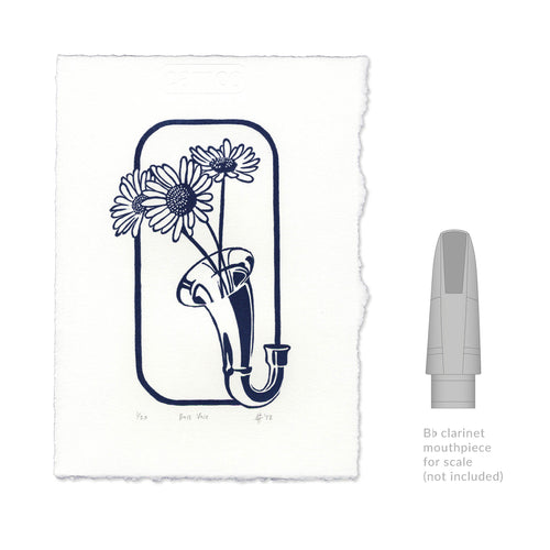 Bass Vase Clarinet Linocut Art Print size comparison