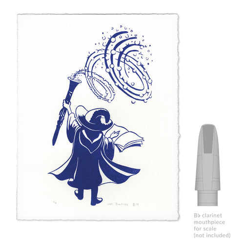 Well Practiced Clarinet Linocut Art Print size comparison