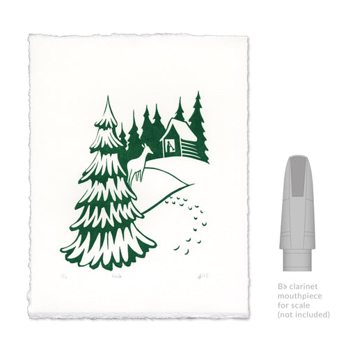 Hush Clarinet Linocut Art Print size comparison