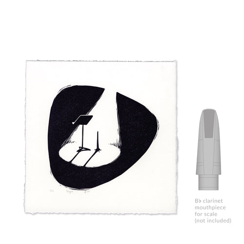 Staged Clarinet Linocut Art Print size comparison