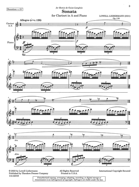 Liebermann, Lowell: Sonata, Op. 138 for A Clarinet & Piano | CAMco