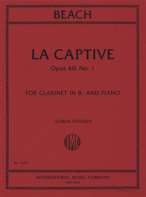 Beach La Captive, Op. 40 No. 1 clarinet and piano arrangement cover