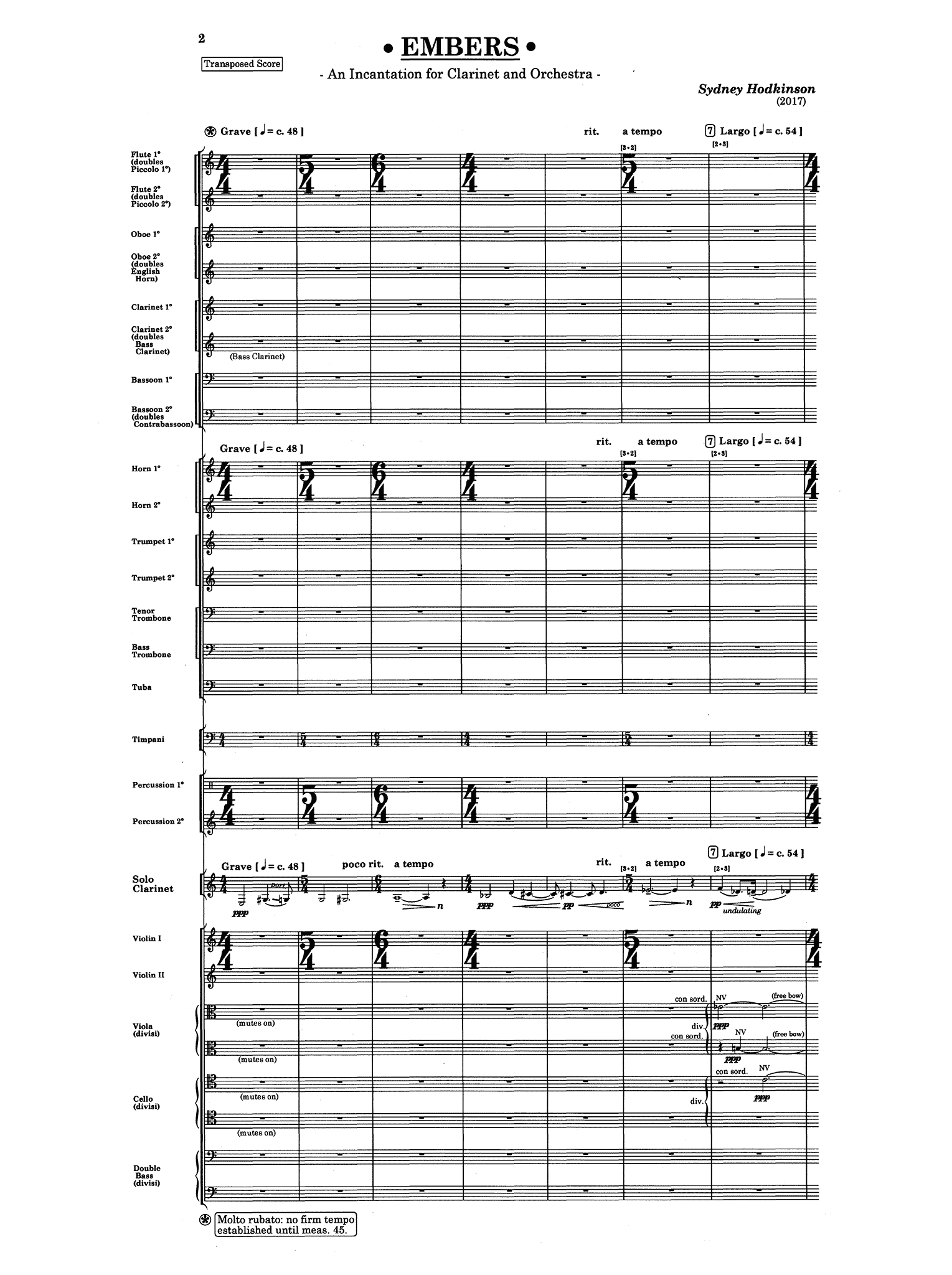 Hodkinson, Sydney_Embers: An Incantation (score) Hodkinson Embers: An Incantation clarinet concerto (score) page 1