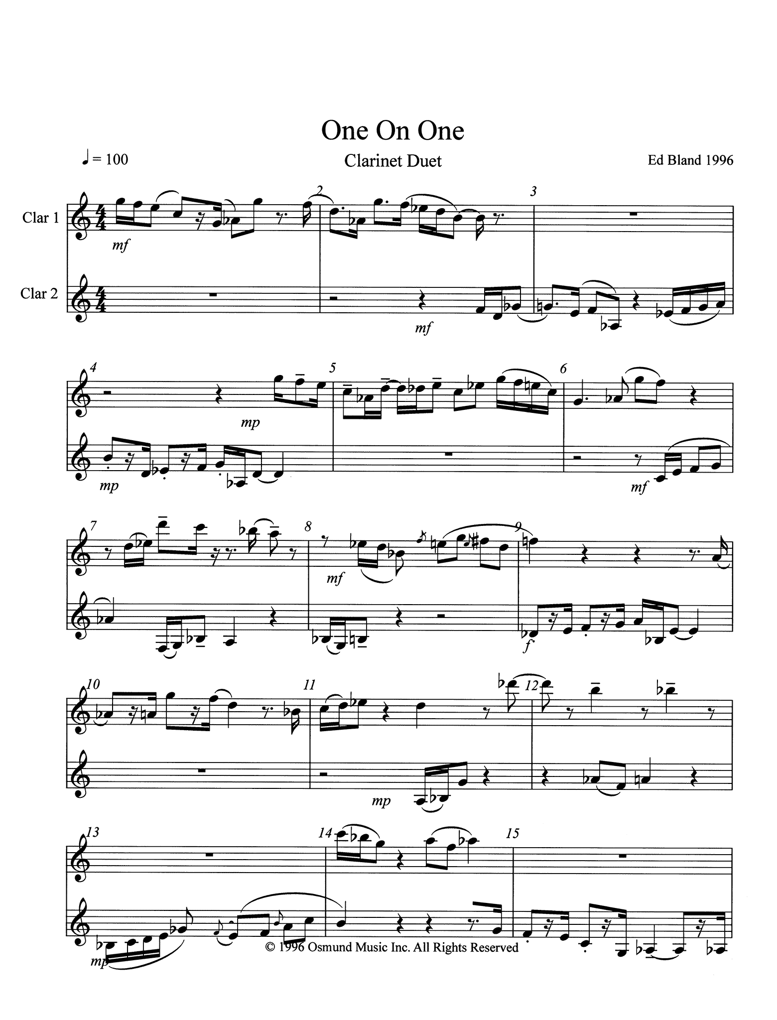 Bland, Ed_One on One Ed Bland One on One Clarinet Duet page 1