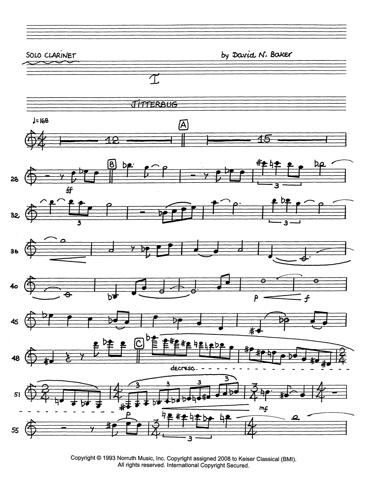 Baker, David Nathaniel_Jazz Suite: Three Ethnic Dances (clarinet part) David Nathaniel Baker Jazz Suite clarinet concerto - Movement 1