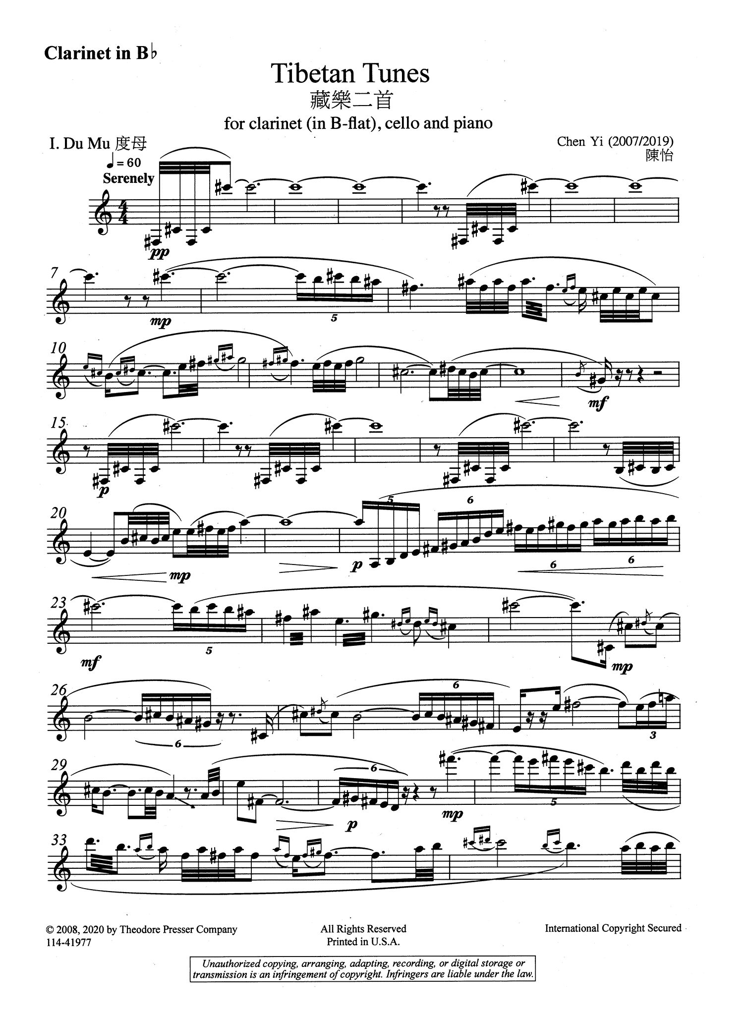 Chen, Yi_Tibetan Tunes Chen Yi Tibetan Tunes clarinet part