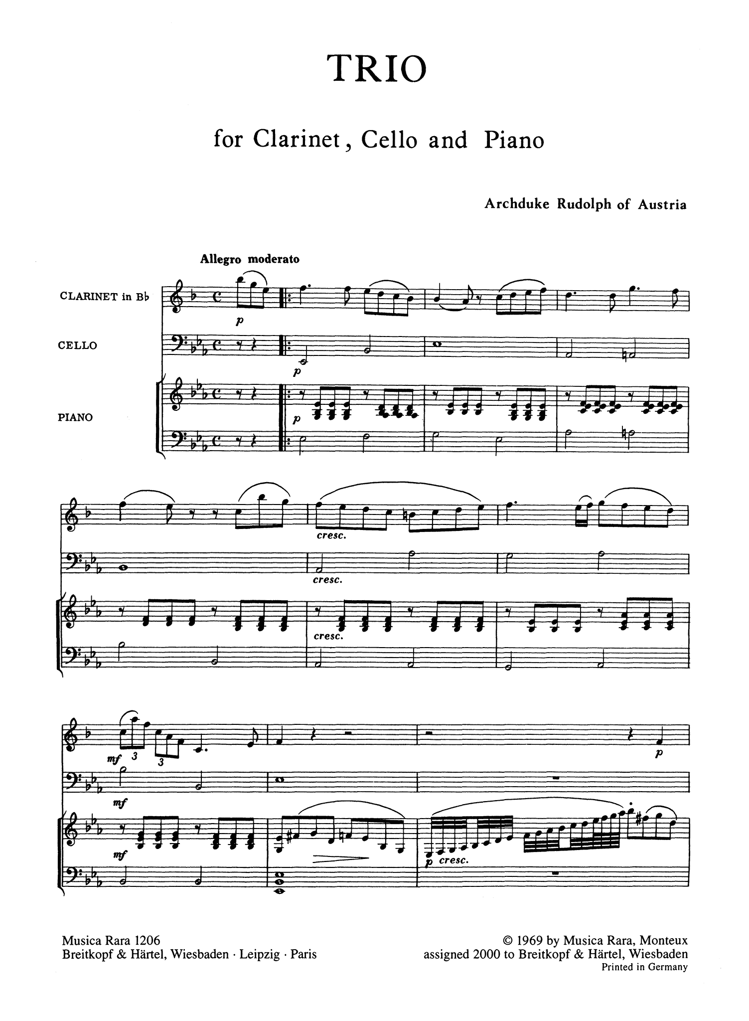 Rudolf, Archduke of Austria_Trio for Clarinet, Cello & Piano Rudolf Trio for Clarinet, Cello & Piano - Movement 1