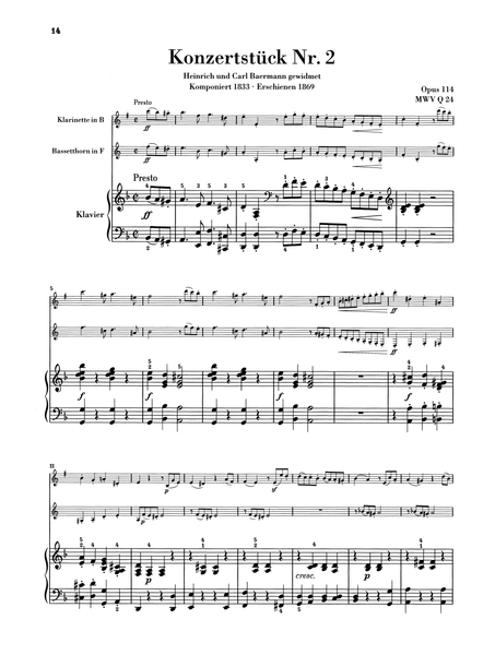 Mendelssohn: 2 Concert Pieces, Opp. 113–14, with basset horn