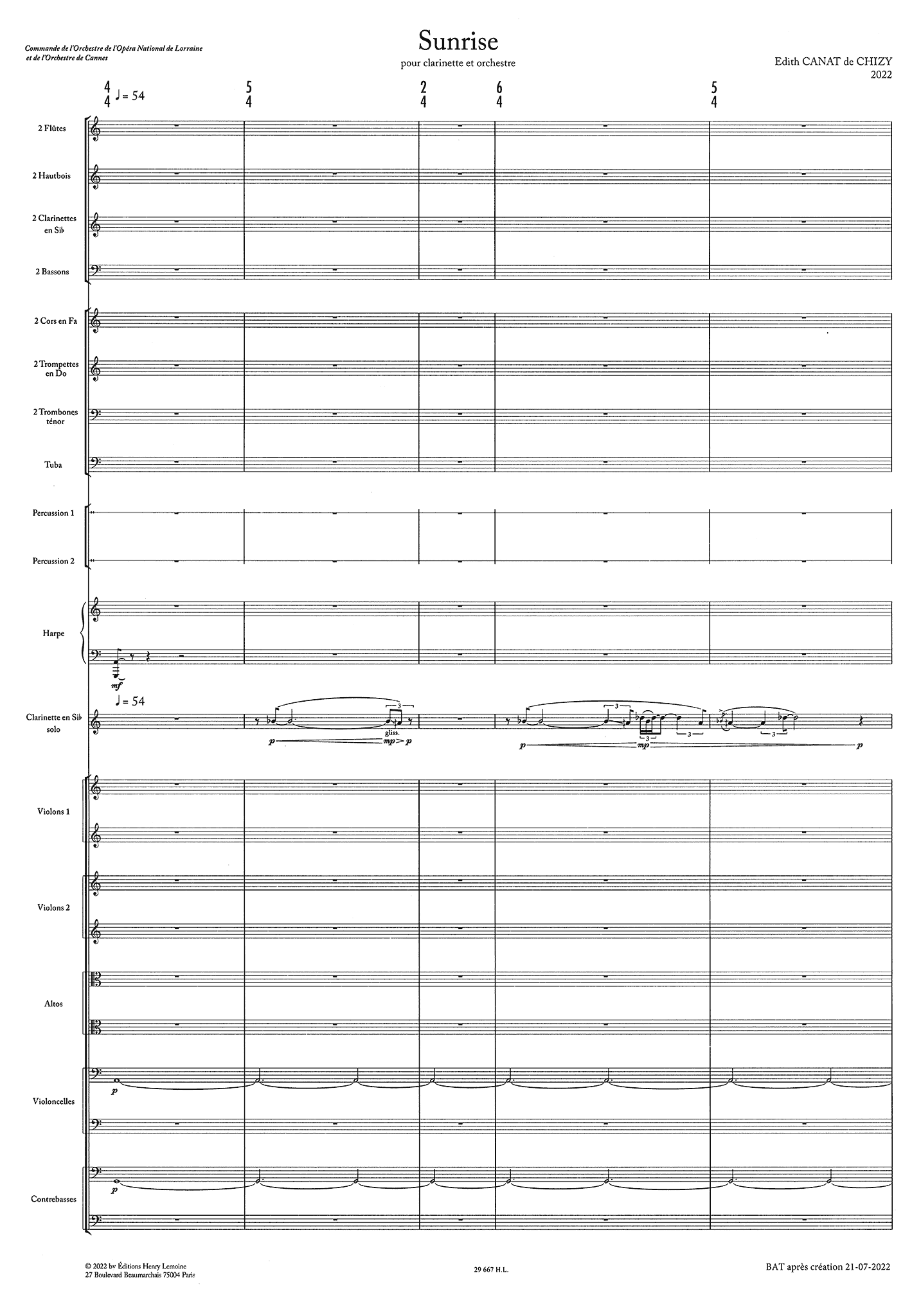 Canat de Chizy, Édith_Sunrise (score) Canat de Chizy Sunrise clarinet concerto full score page 1