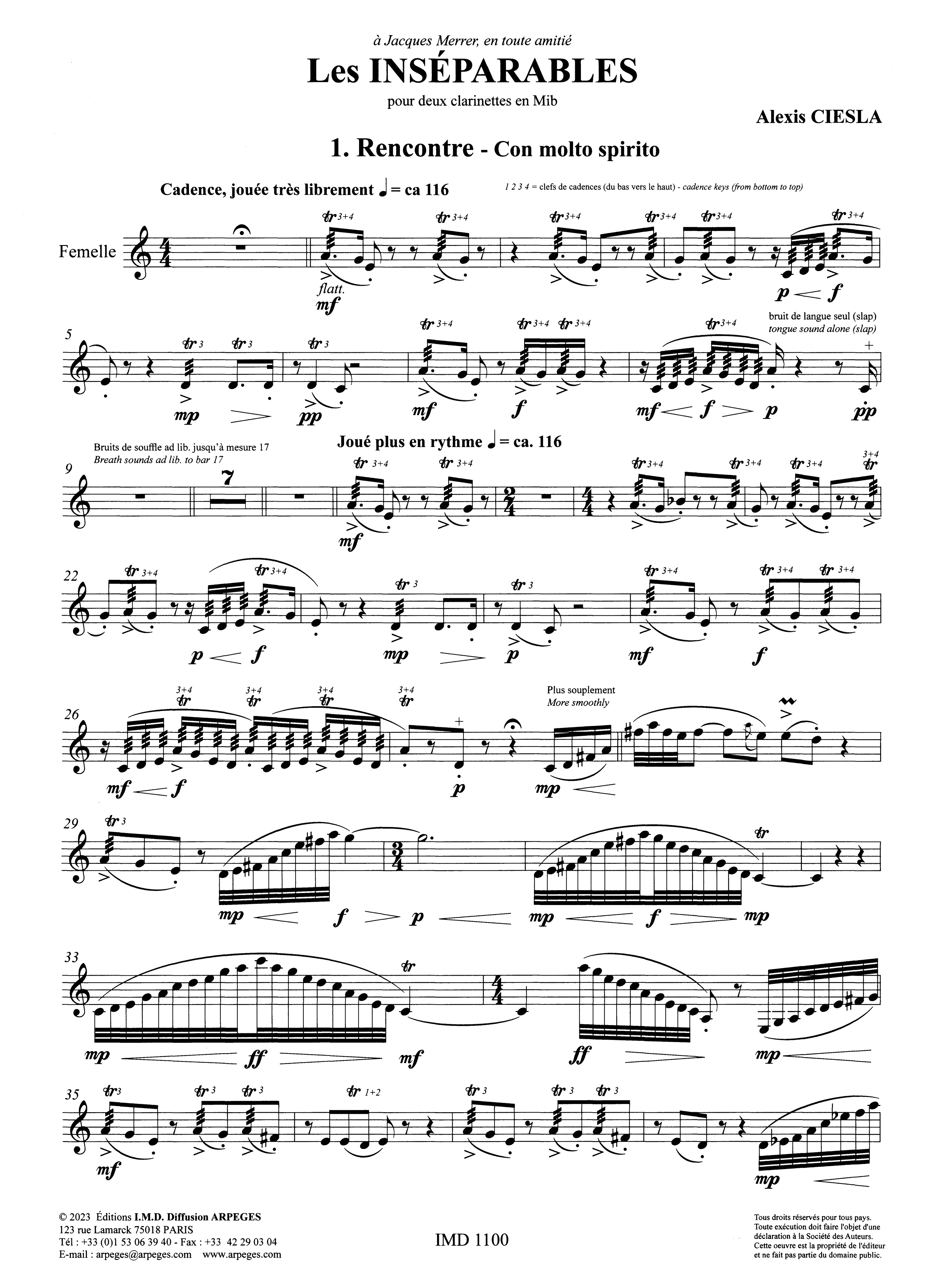 Ciesla, Alexis_Les inséparables Ciesla Les inséparables e-flat clarinet duet female part
