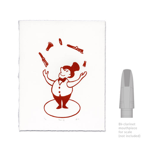 Toss-up juggle Clarinet Linocut Art Print size comparison
