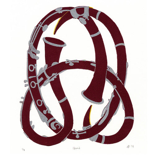 Quad Clarinet Knot Linocut Art Print