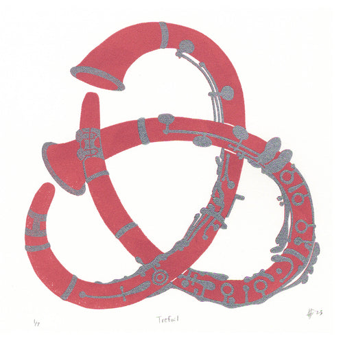 Trefoil Clarinet Knot Linocut Art Print