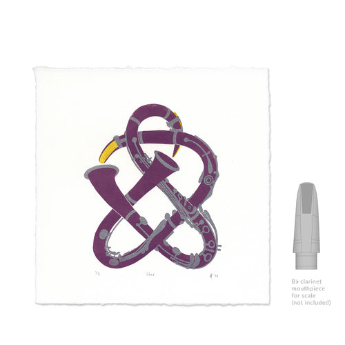 Star Clarinet Knot Linocut Art Print size comparison