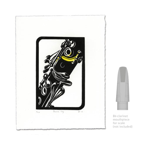 Clarinet Banana Key Linocut Art Print size comparison