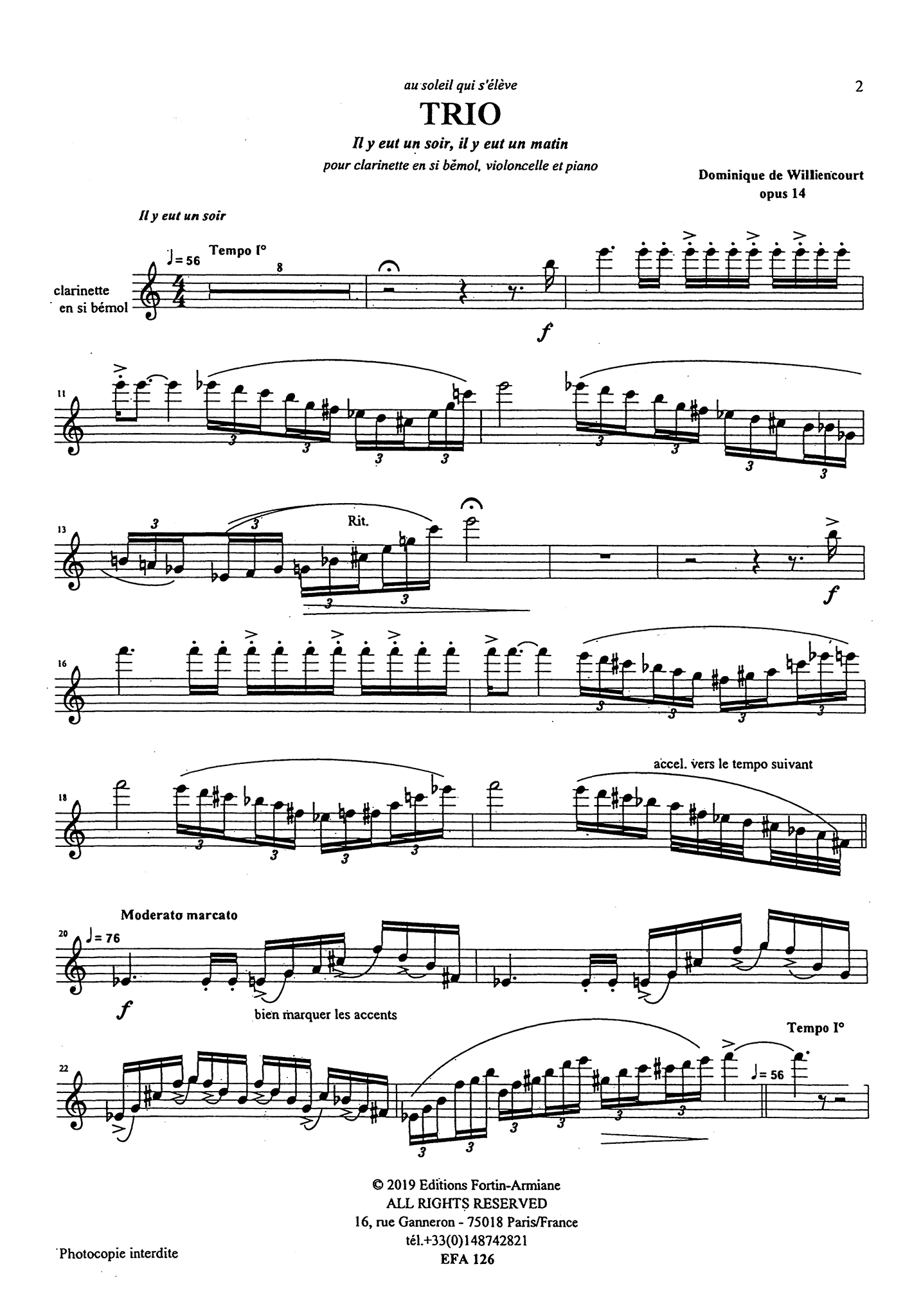 Williencourt, Dominique de_Trio, Op. 14 Dominique de Williencourt Trio, Op. 14 clarinet cello piano solo part