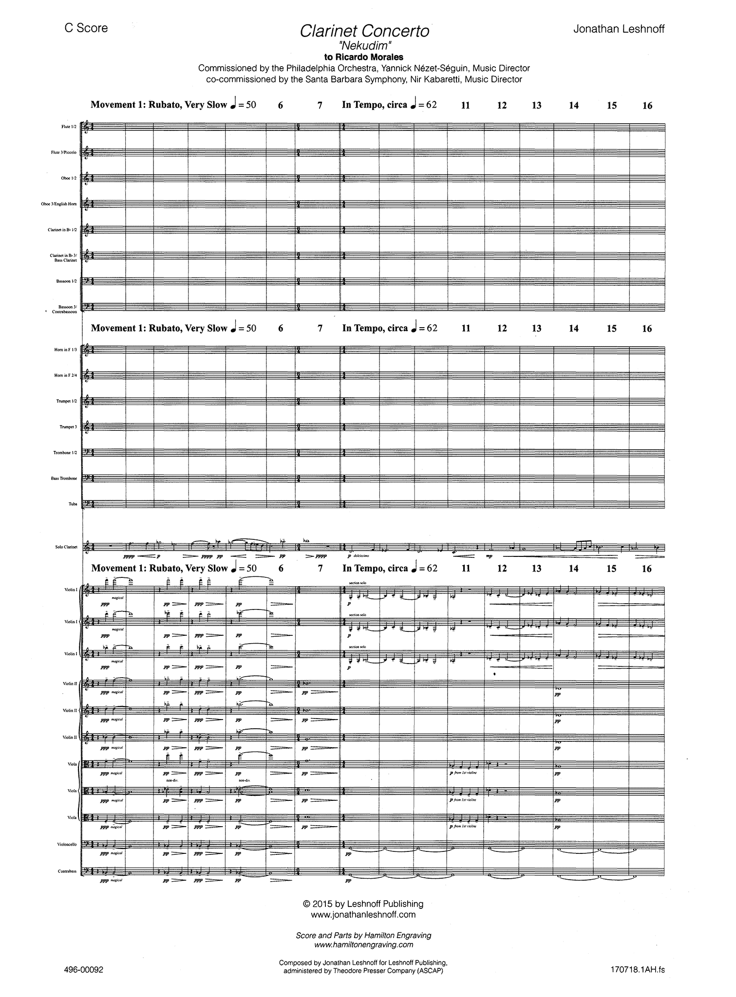 Leshnoff, Jonathan_Clarinet Concerto ‘Nekudim’ (score) Leshnoff Clarinet Concerto ‘Nekudim’ full score - Movement 1