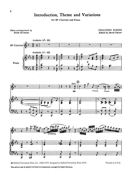 Introduction, Theme And Variations à La C.M. Von Weber By Bela Kovacs » Sheet Music For Clarinet