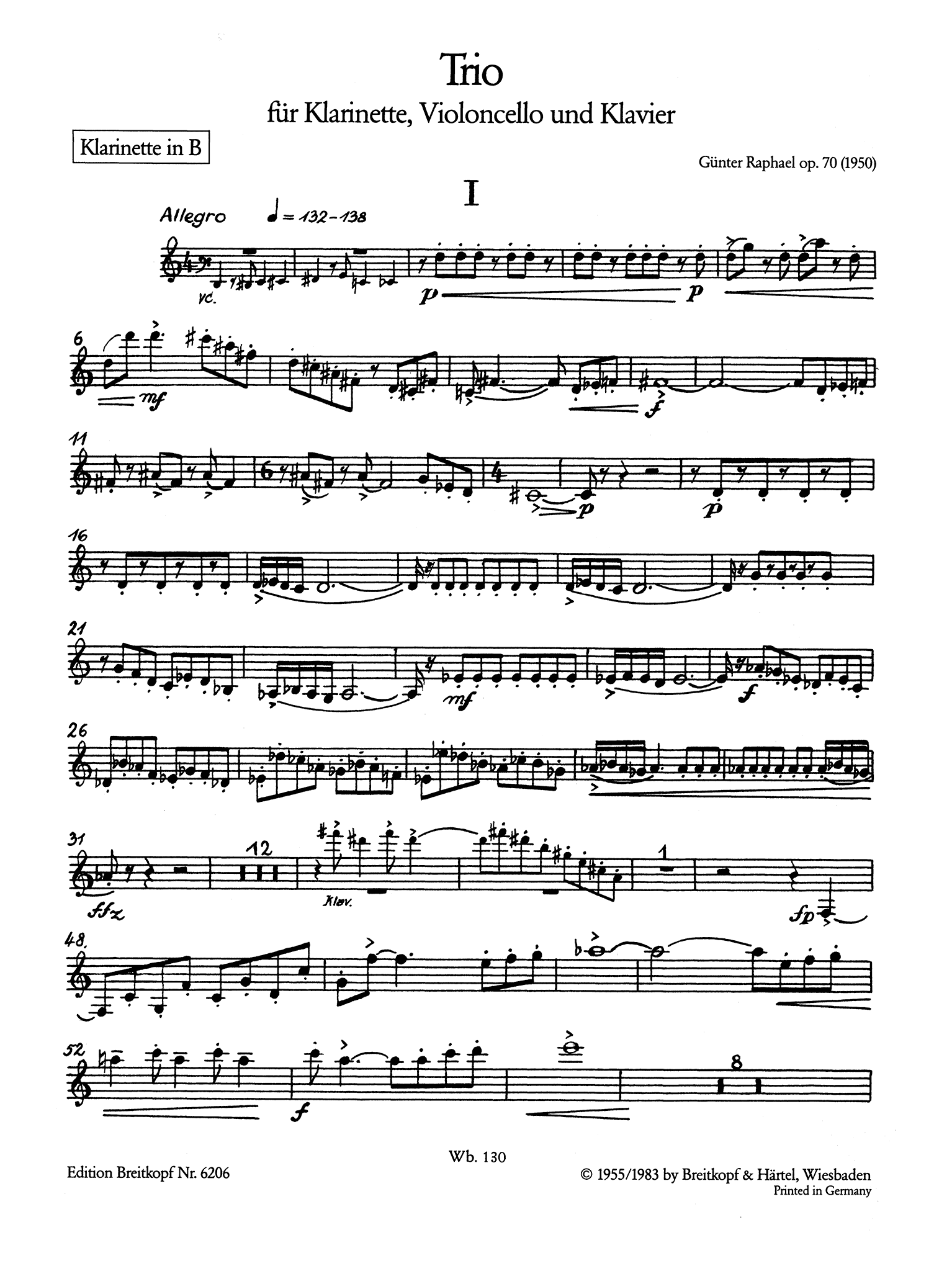 Raphael, Günter_Trio, Op. 70 Günter Raphael Trio, Op. 70 clarinet part