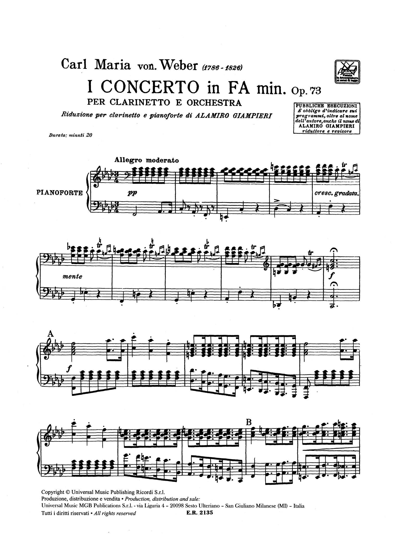 Weber, Carl Maria von_Clarinet Concerto No. 1 in F Minor, Op. 73, J. 114 Clarinet Concerto No. 1 in F Minor, Op. 73 - Movement 1