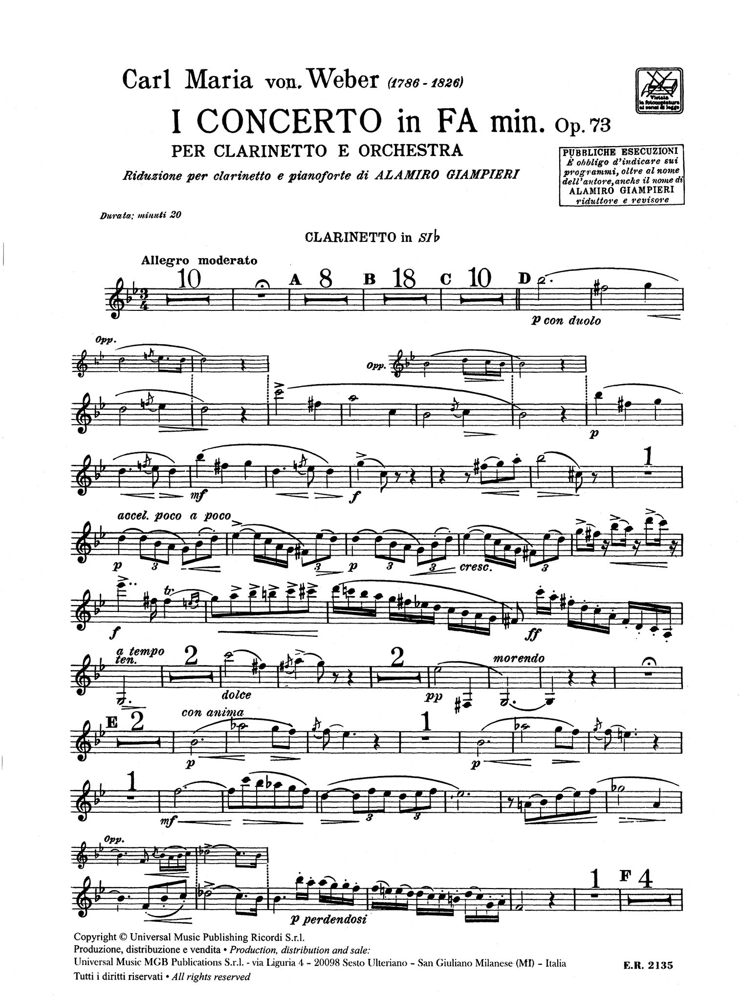 Weber, Carl Maria von_Clarinet Concerto No. 1 in F Minor, Op. 73, J. 114 Clarinet Concerto No. 1 in F Minor, Op. 73 Clarinet part