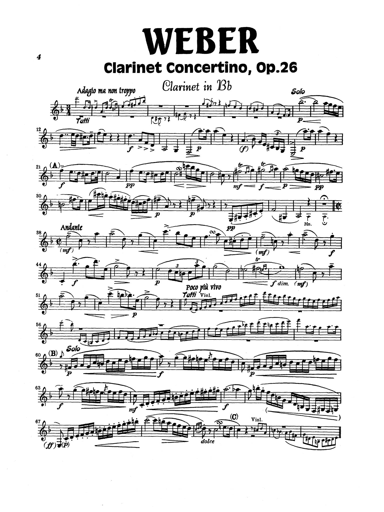 Various_Weber Concertino in E-flat Major, Op. 26, J. 109 / Beethoven Trio in B-flat Major, Op. 11 (clarinet part & audio) Weber Concertino Clarinet part