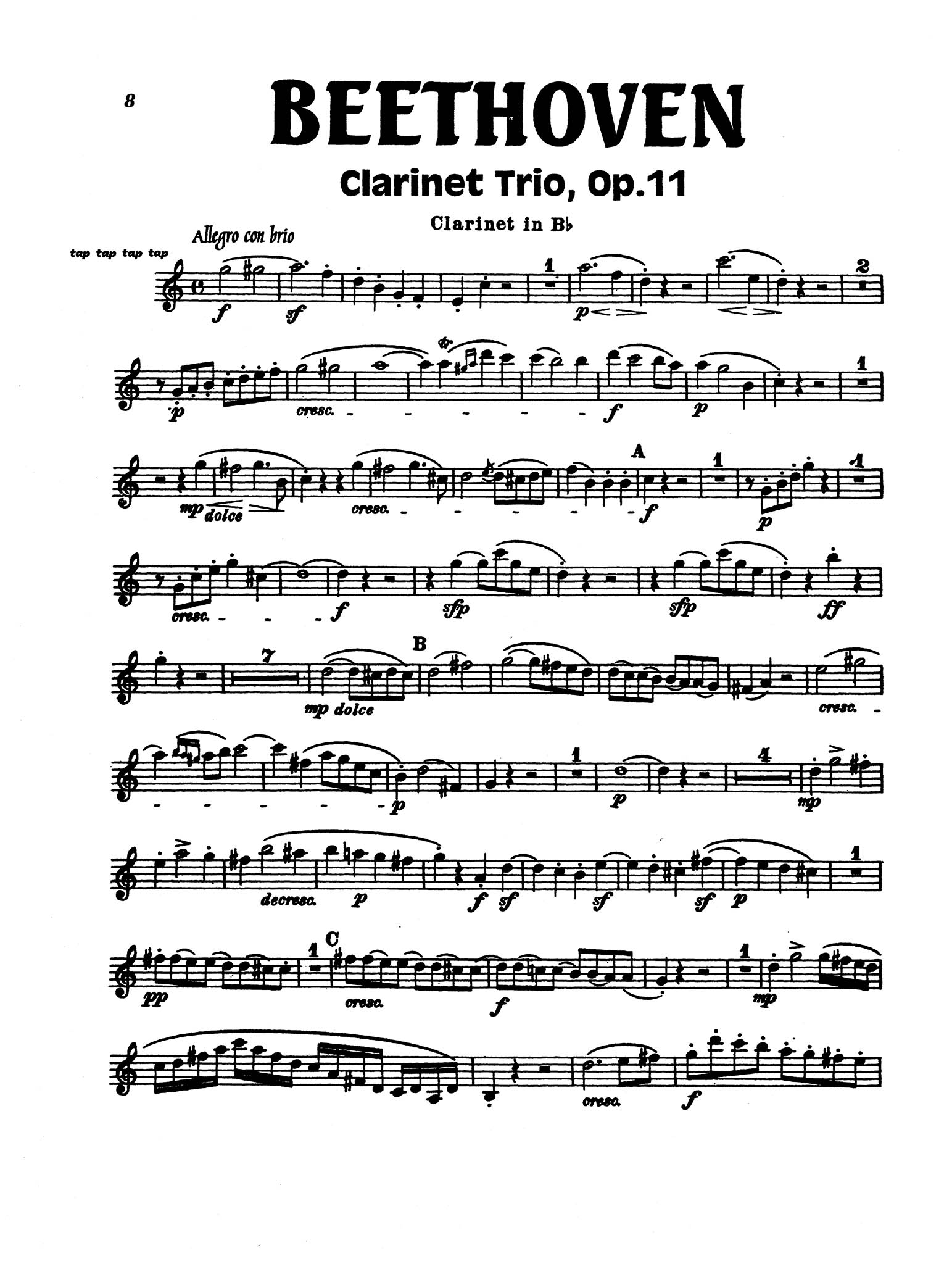 Various_Weber Concertino in E-flat Major, Op. 26, J. 109 / Beethoven Trio in B-flat Major, Op. 11 (clarinet part & audio) Beethoven Trio Clarinet part
