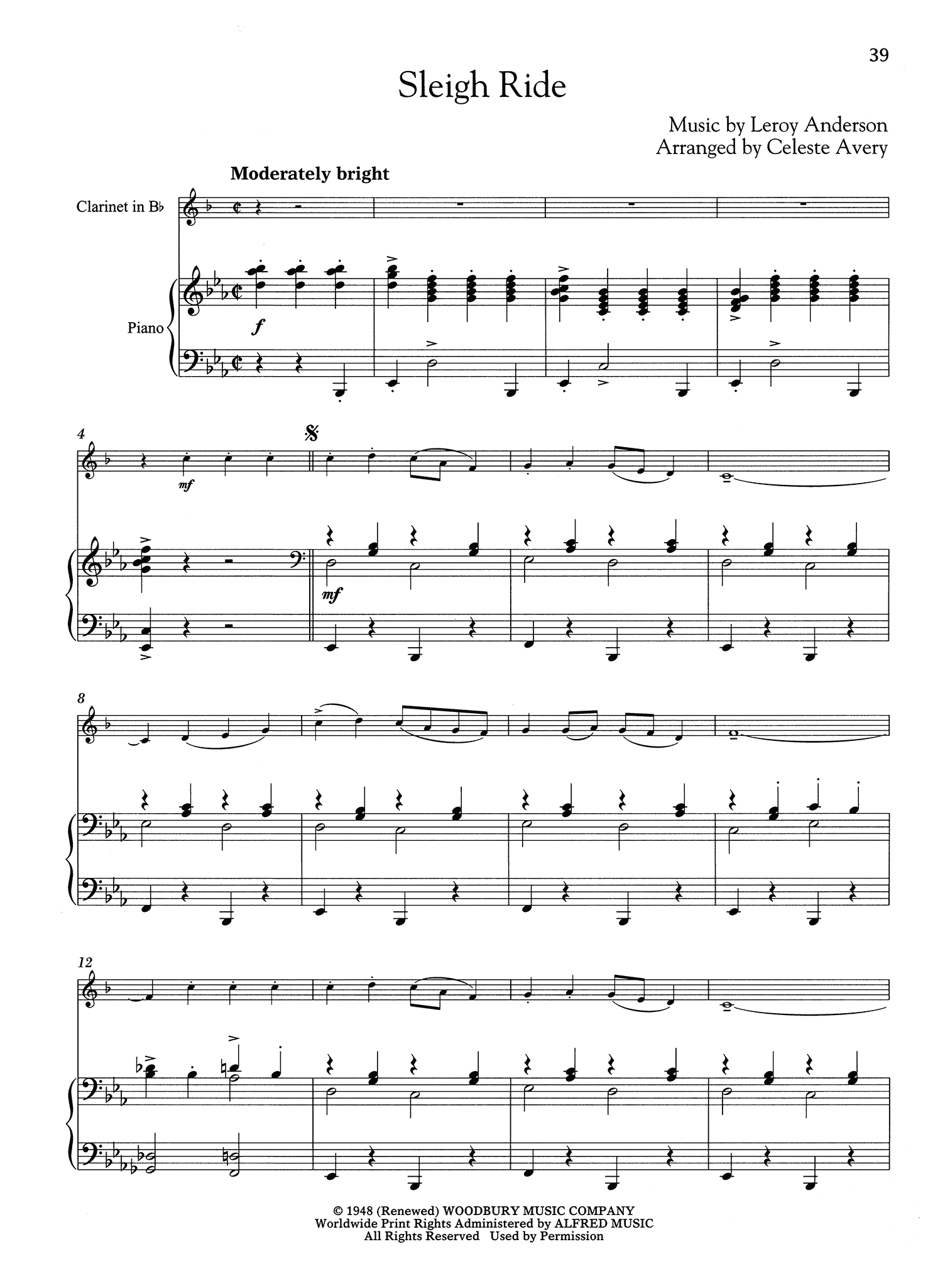 Various_Christmas Songs For Classical Players (score, clarinet part & audio) Sleigh Ride Clarinet and Piano score