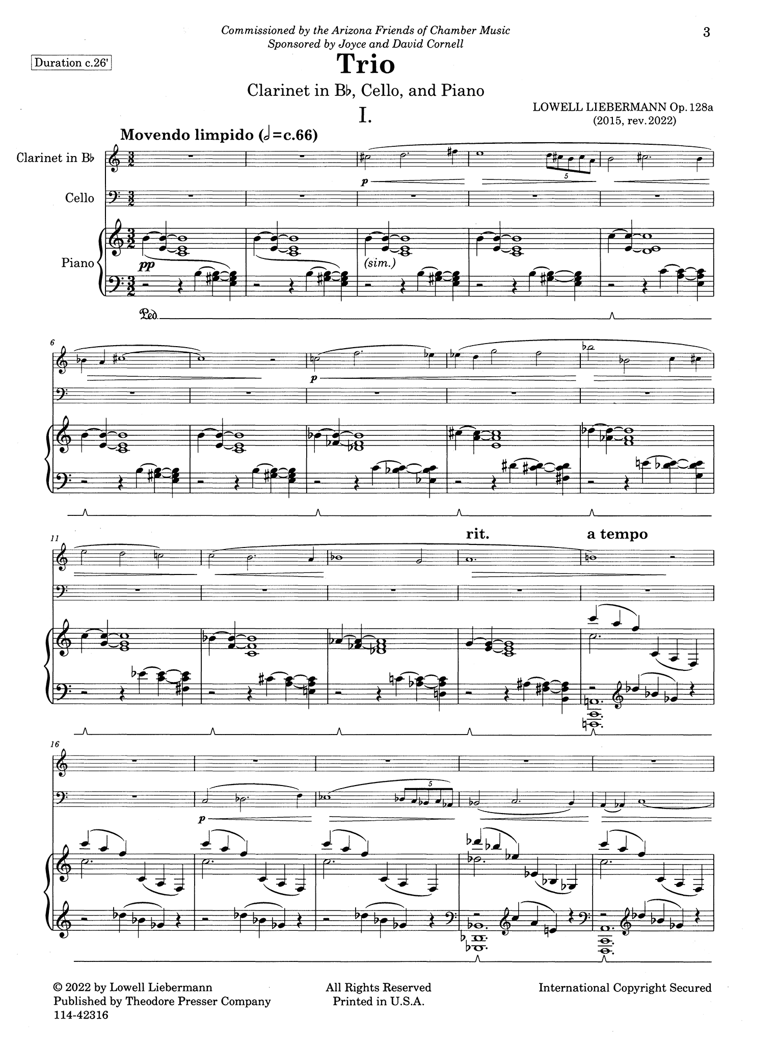 Liebermann, Lowell_Trio, Op. 128a Liebermann Trio, Op. 128a clarinet cello and piano - Movement 1