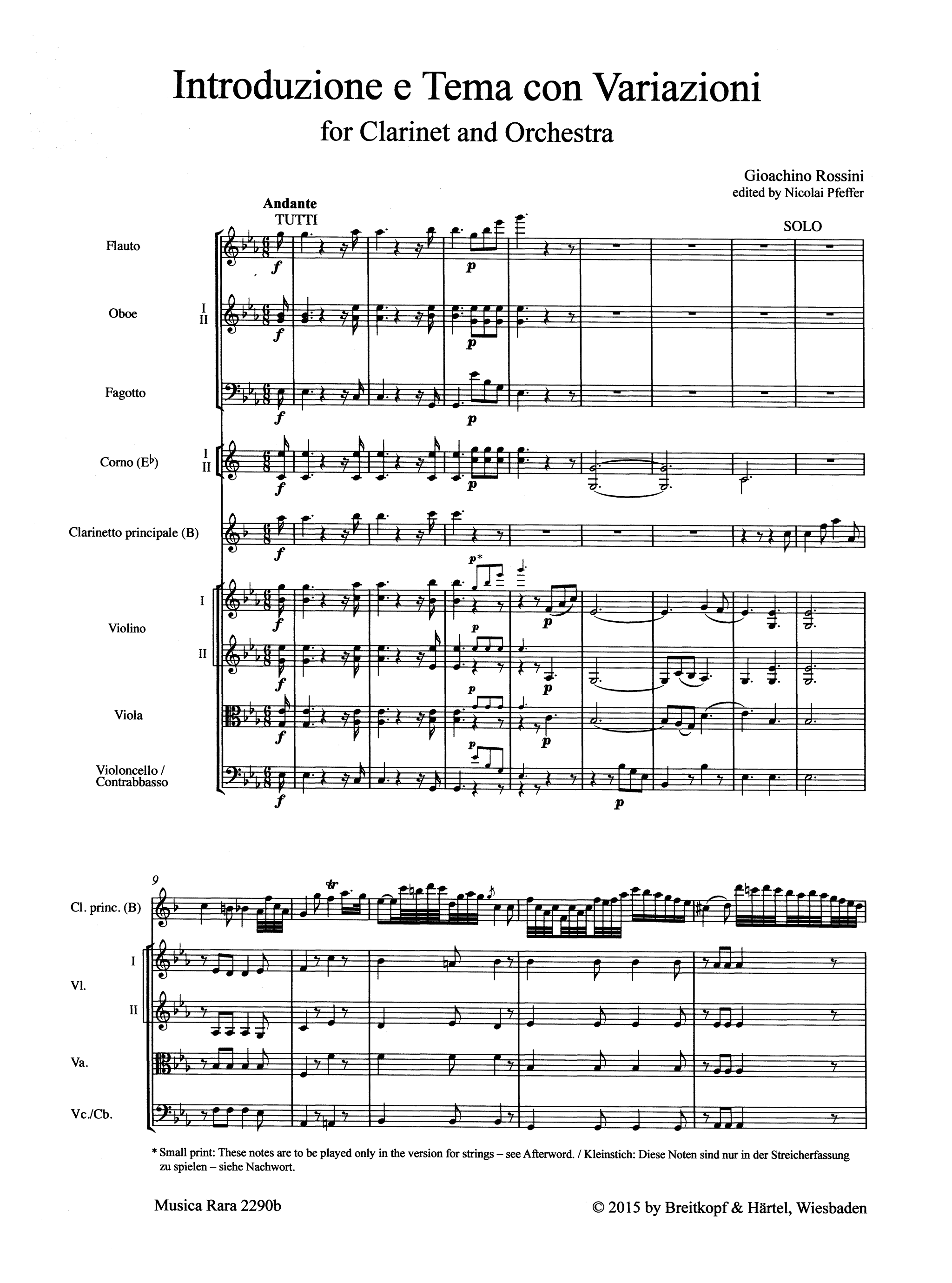Rossini, Gioachino_Introduction, Theme & Variations Rossini Introduction, Theme & Variations Score