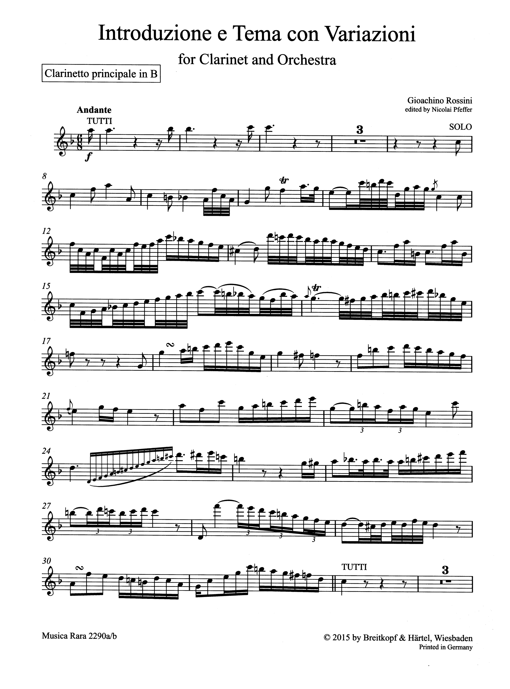 Rossini, Gioachino_Introduction, Theme & Variations Rossini Introduction, Theme & Variations Clarinet part