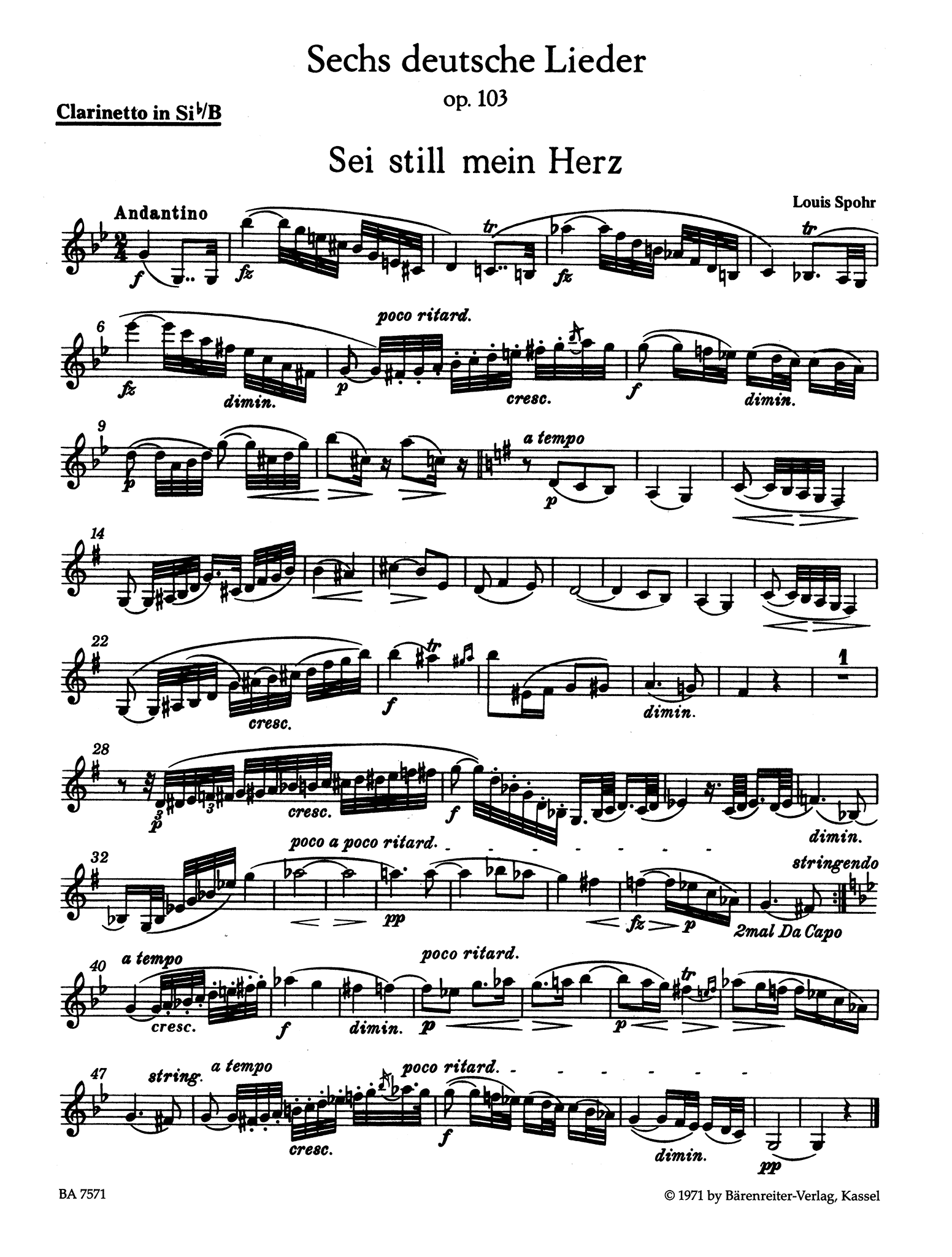 Spohr, Louis_6 Deutsche Lieder, Op. 103 6 Deutsche Lieder, Op. 103 Clarinet part