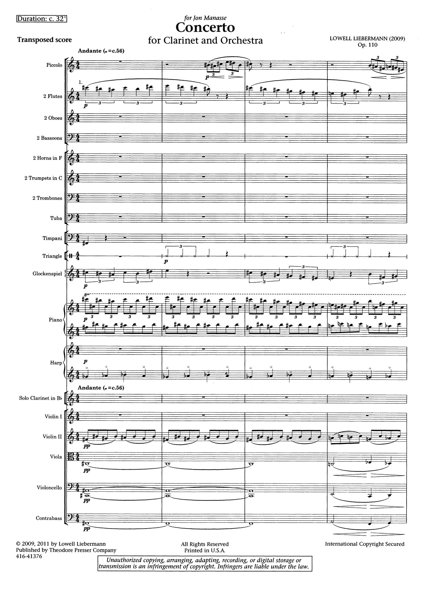 Liebermann, Lowell_Clarinet Concerto, Op. 110 (score) Clarinet Concerto, Op. 110 - Movement 1