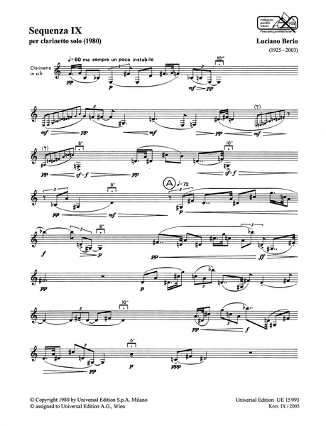 Berio, Luciano: Sequenza IX for clarinet solo | CAMco – CAMco