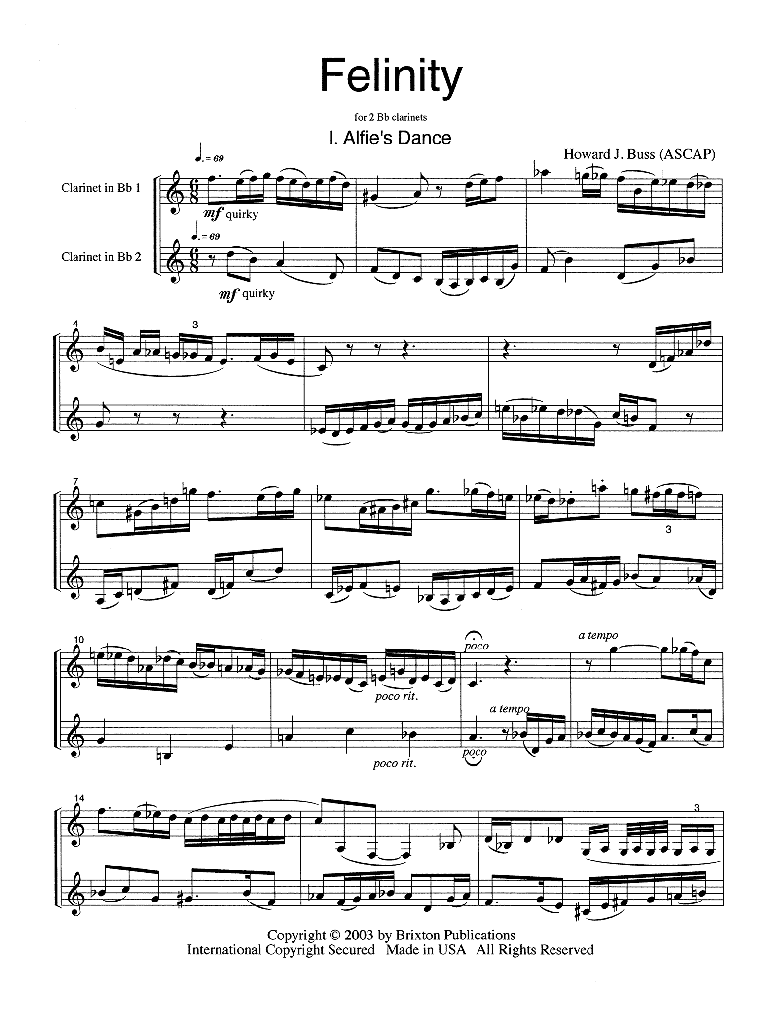 Buss, Howard_Felinity Buss Felinity clarinet duet - Movement 1