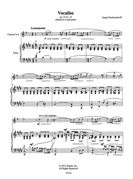 Rachmaninoff: Vocalise, Op. 34 No. 14 for A Clarinet | Jeanné