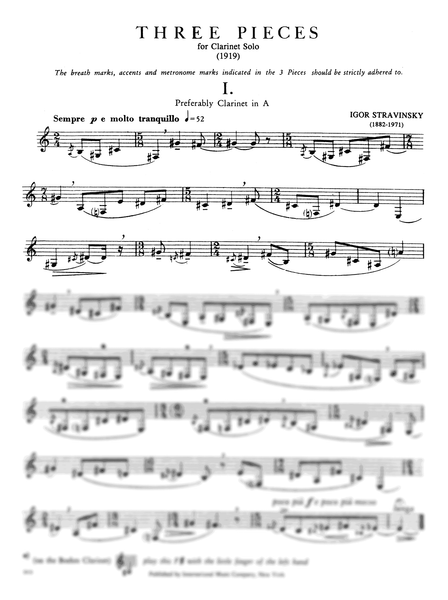 Stravinsky Igor Three Pieces for Clarinet Solo