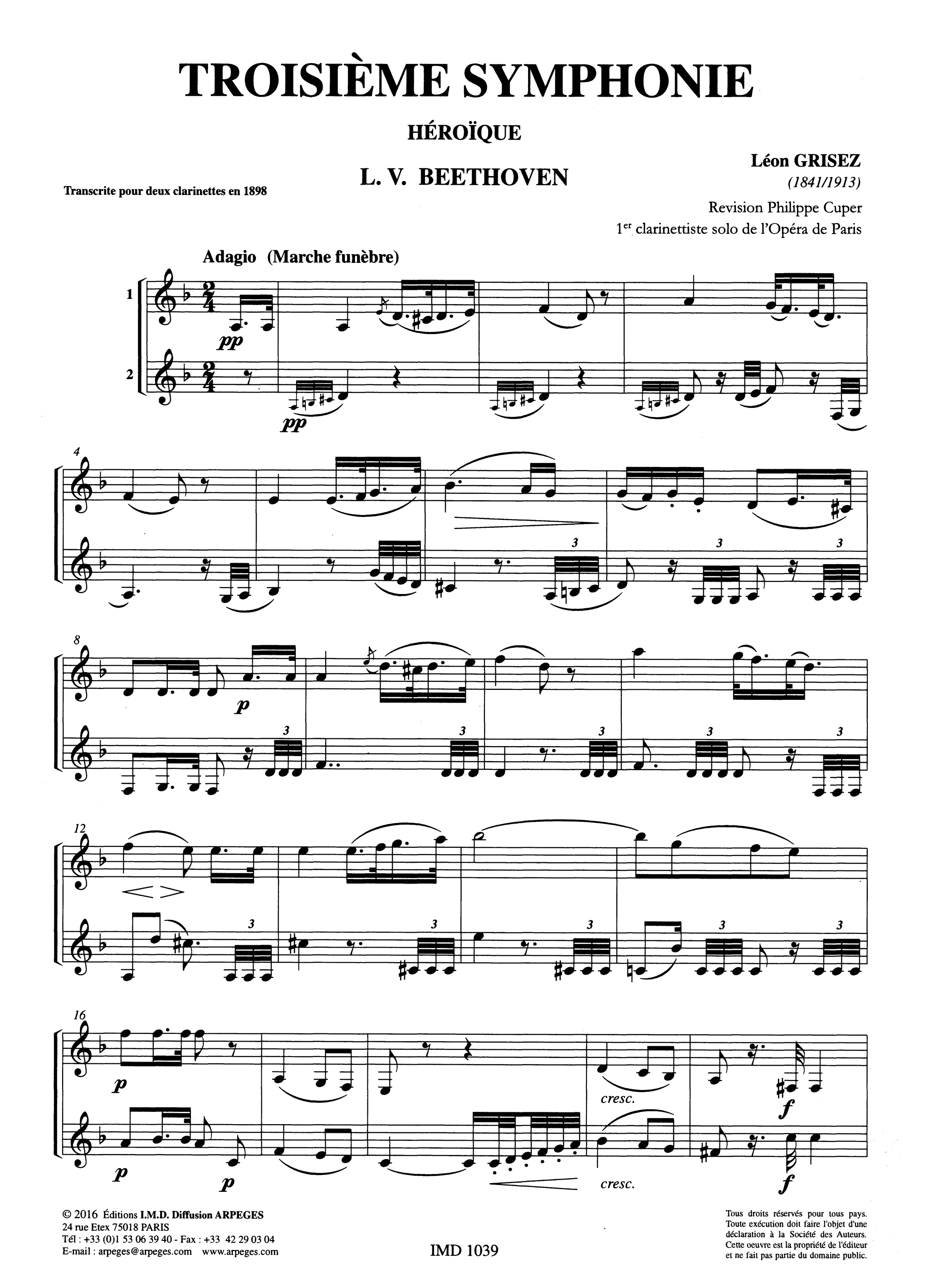 Beethoven, Ludwig van_Marcia funebre & Scherzo, from Symphony No. 3 in E-flat Major, Op. 55 ‘Eroica’ Symphony No. 3 for clarinet duet Movement 3