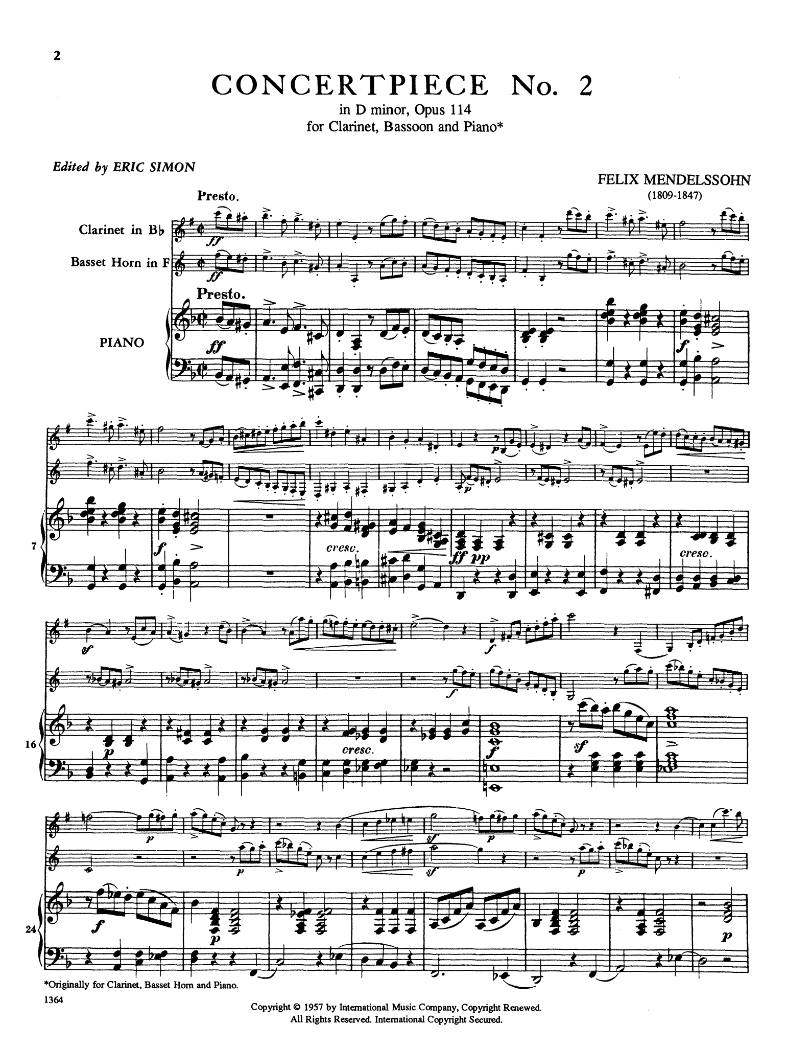 Mendelssohn, Felix_Konzertstück No. 2 in D Minor, Op. 114 Konzertstück No. 2 in D Minor, Op. 114 Score