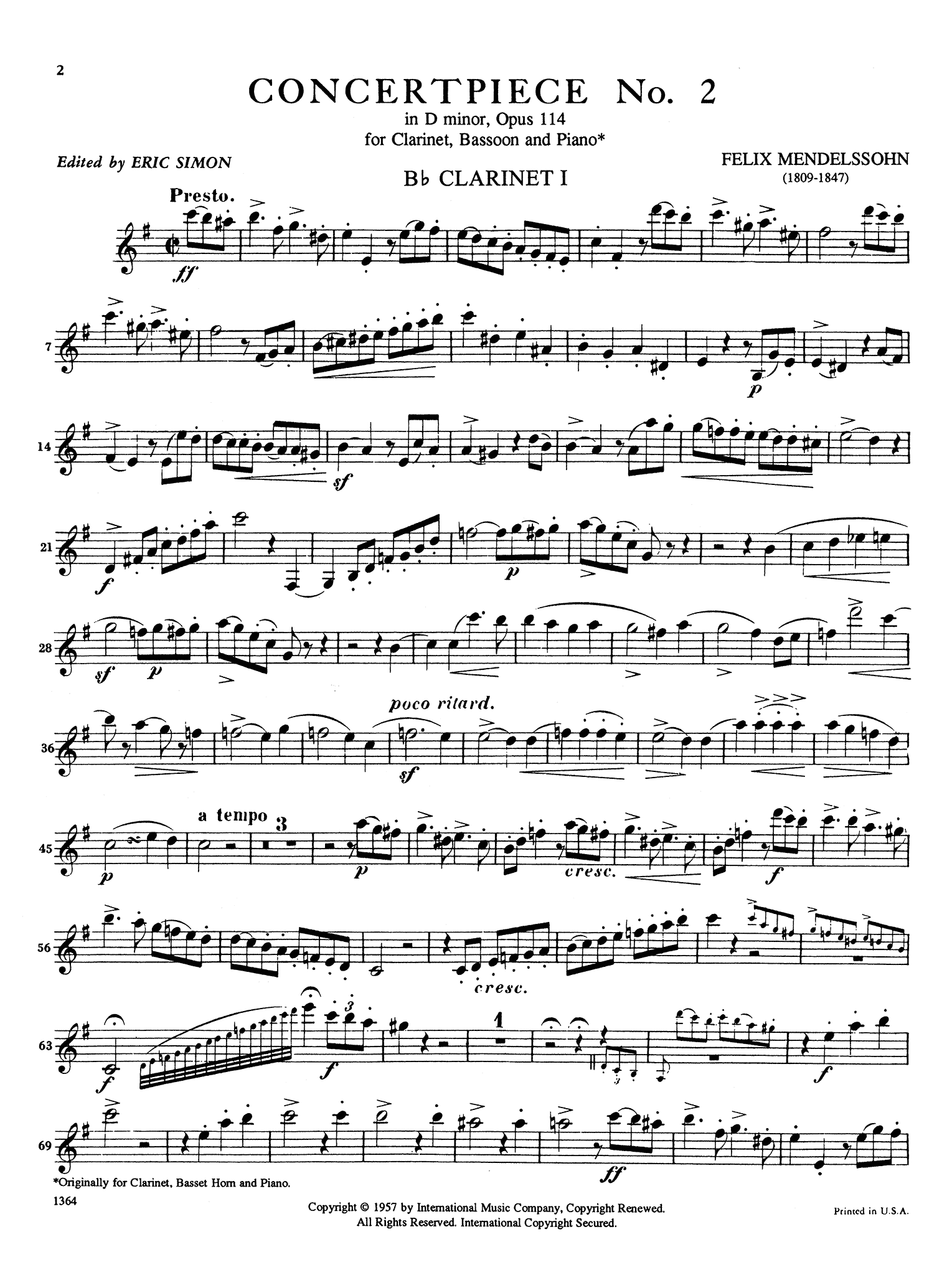 Mendelssohn, Felix_Konzertstück No. 2 in D Minor, Op. 114 Konzertstück No. 2 in D Minor, Op. 114 First Clarinet part